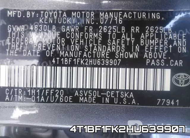4T1BF1FK2HU639907 фото 10