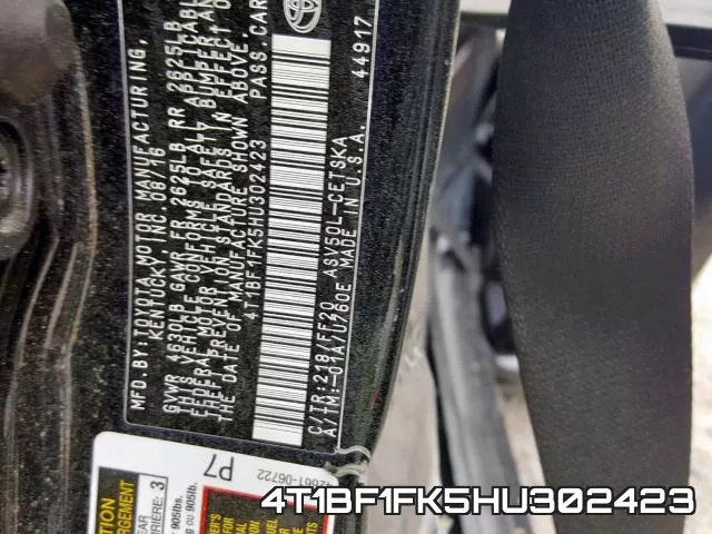 4T1BF1FK5HU302423 фото 2