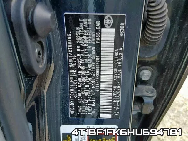 4T1BF1FK6HU694781 фото 2