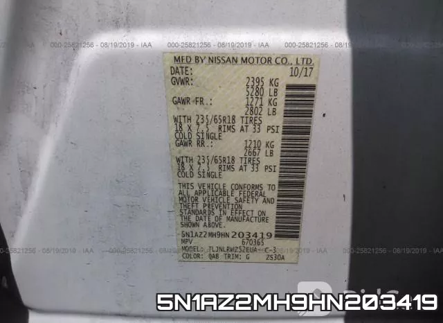 5N1AZ2MH9HN203419 фото 10