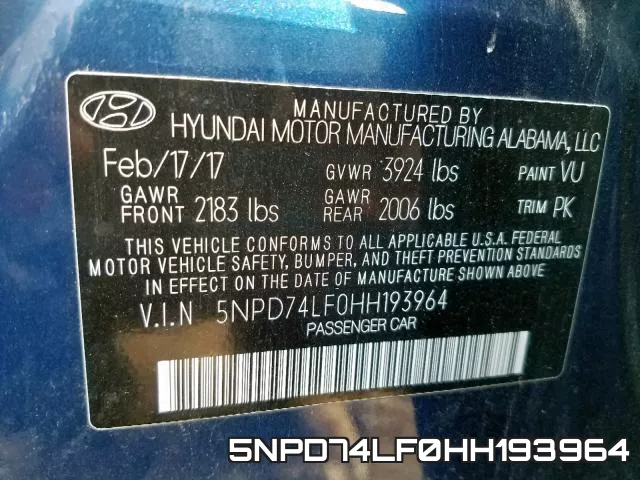 5NPD74LF0HH193964 фото 2