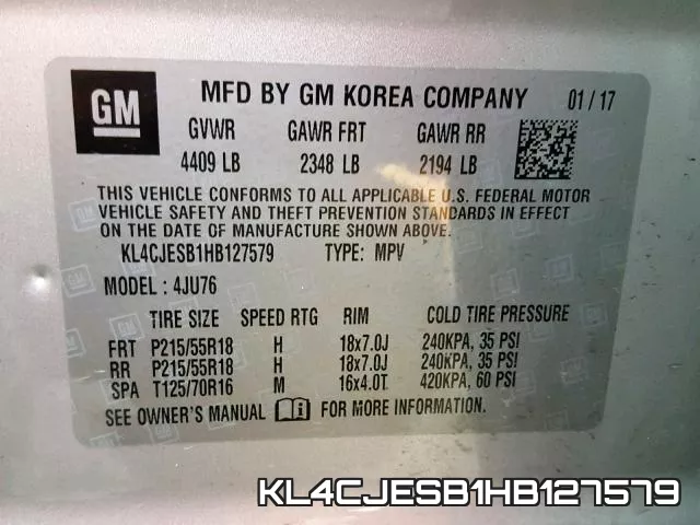 KL4CJESB1HB127579 фото 2