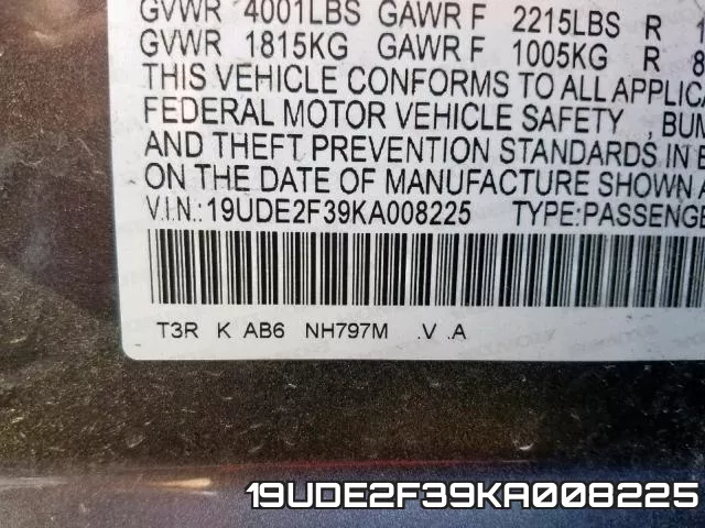19UDE2F39KA008225 фото 2