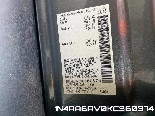 1N4AA6AV0KC360374 фото 2