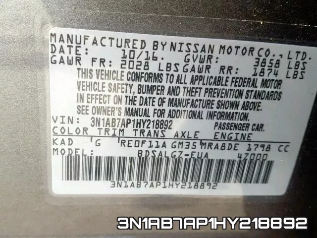 3N1AB7AP1HY218892 фото 2