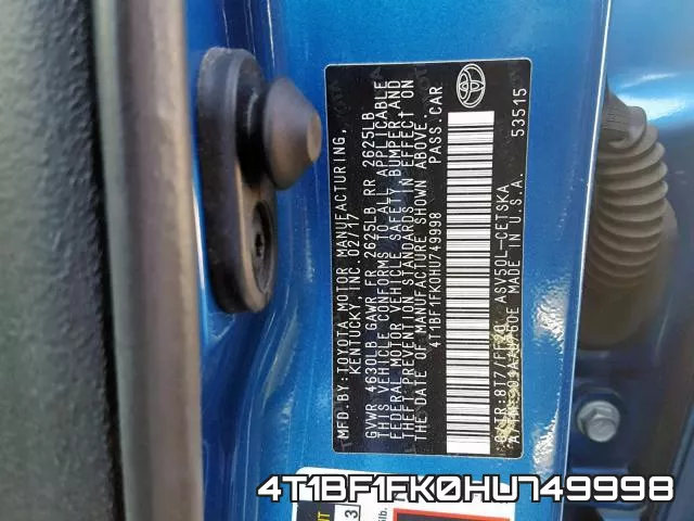 4T1BF1FK0HU749998 фото 2