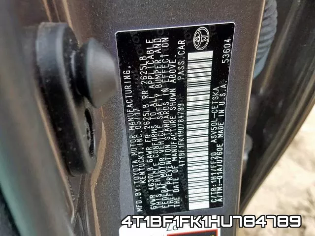 4T1BF1FK1HU784789 фото 2