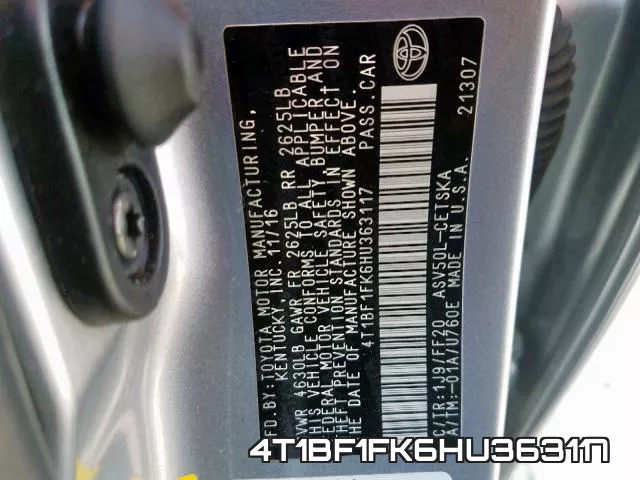 4T1BF1FK6HU363117 фото 2