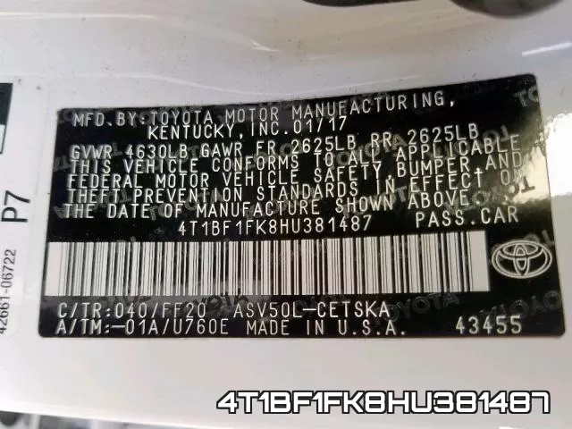 4T1BF1FK8HU381487 фото 2