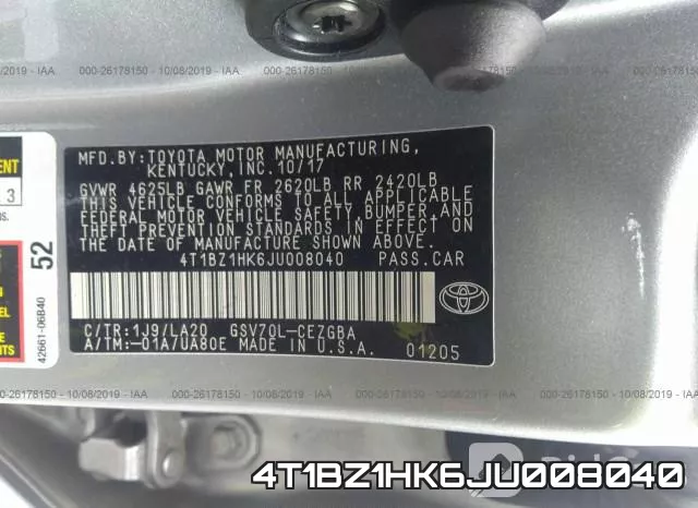 4T1BZ1HK6JU008040 фото 10