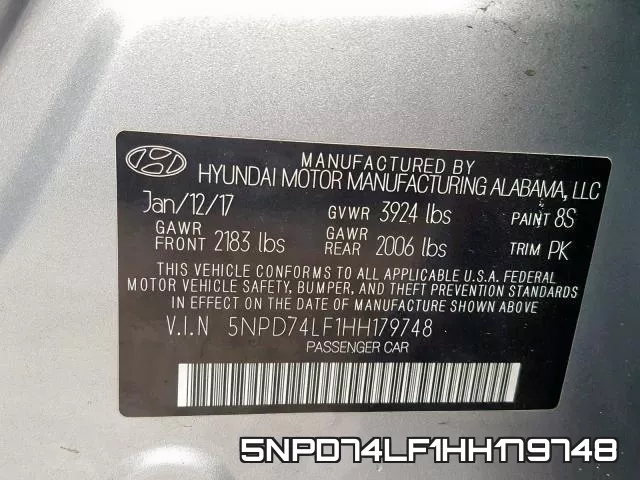 5NPD74LF1HH179748 фото 2