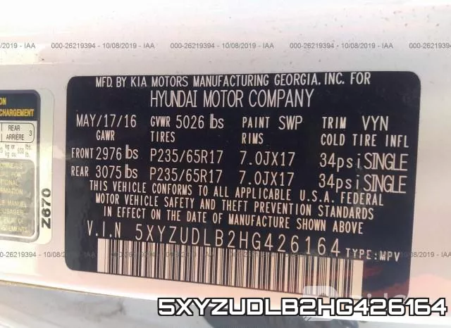 5XYZUDLB2HG426164 фото 10