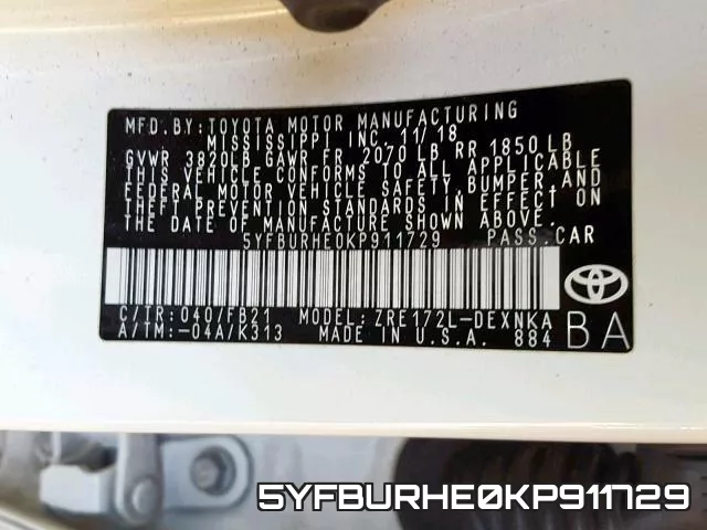5YFBURHE0KP911729 фото 2