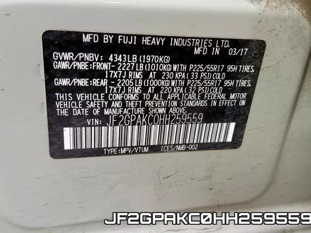 JF2GPAKC0HH259559 фото 2