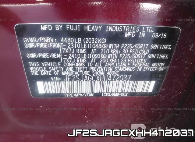 JF2SJAGCXHH472037 фото 10