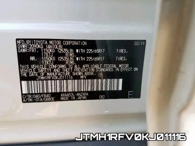 JTMH1RFV0KJ011116 фото 2