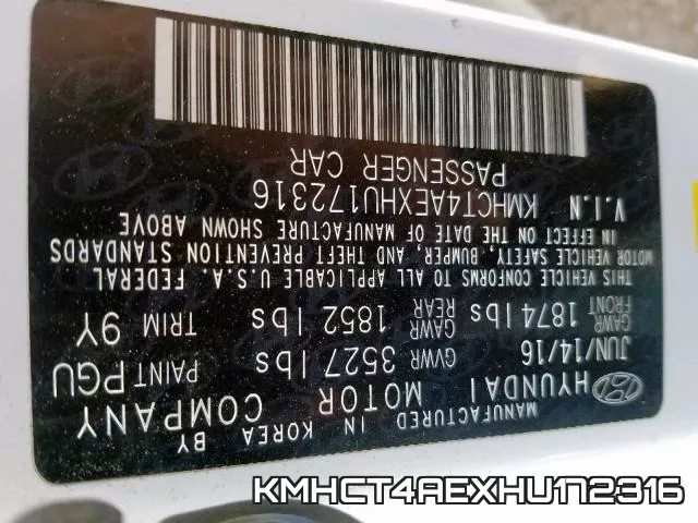 KMHCT4AEXHU172316 фото 2