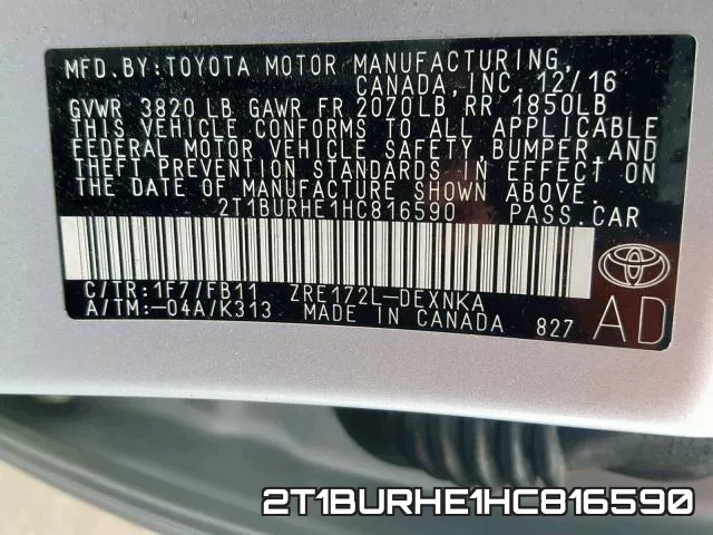2T1BURHE1HC816590 фото 2