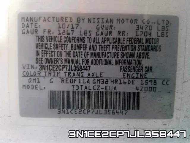 3N1CE2CP7JL358447 фото 2