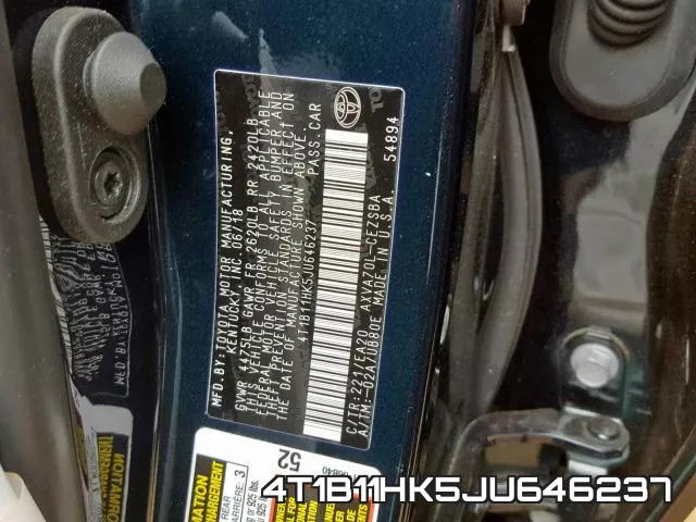 4T1B11HK5JU646237 фото 2