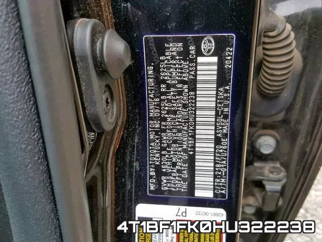 4T1BF1FK0HU322238 фото 2