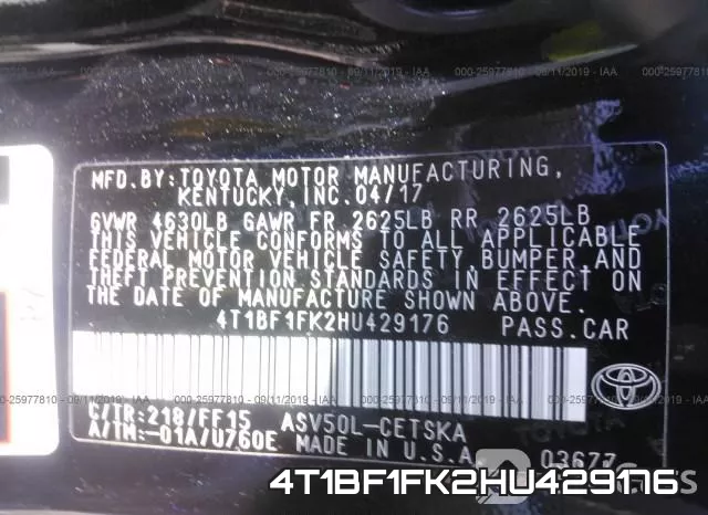 4T1BF1FK2HU429176 фото 10
