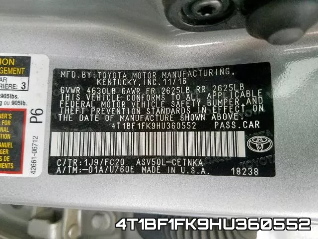 4T1BF1FK9HU360552 фото 2