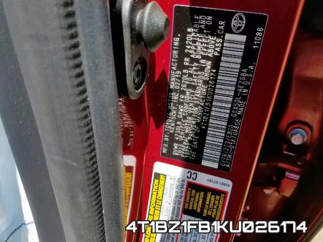 4T1BZ1FB1KU026174 фото 2
