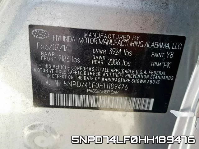 5NPD74LF0HH189476 фото 2