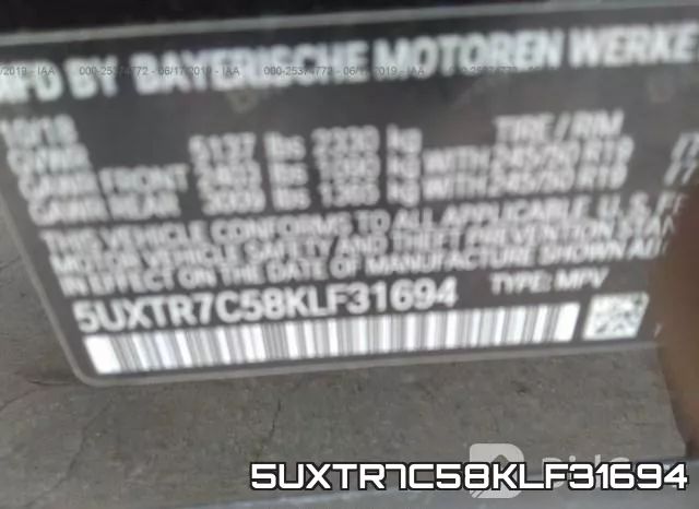 5UXTR7C58KLF31694 фото 10