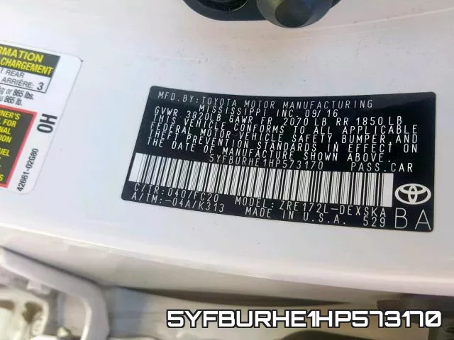5YFBURHE1HP573170 фото 2