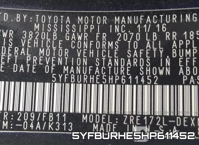 5YFBURHE5HP611452 фото 10