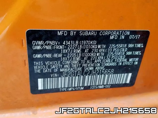 JF2GTALC2JH215658 фото 2