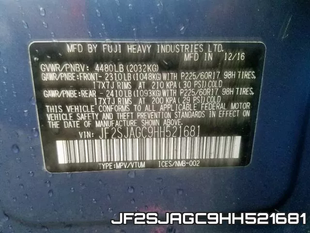 JF2SJAGC9HH521681 фото 2