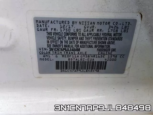 3N1CN7AP9JL848498 фото 2