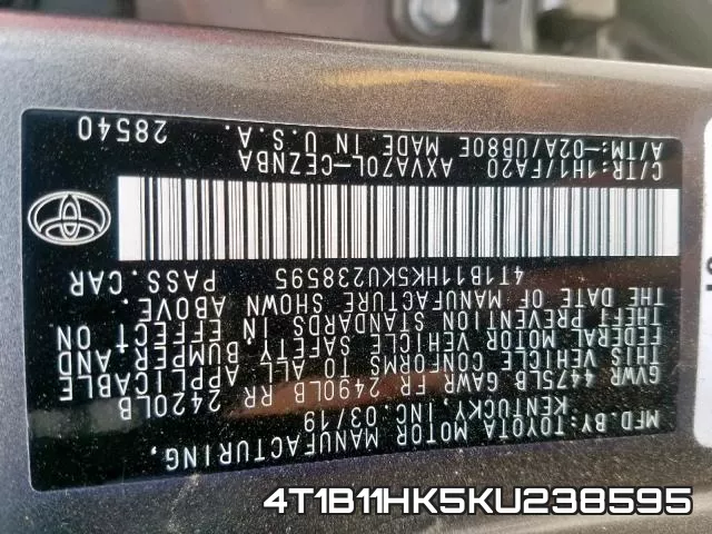4T1B11HK5KU238595 фото 2