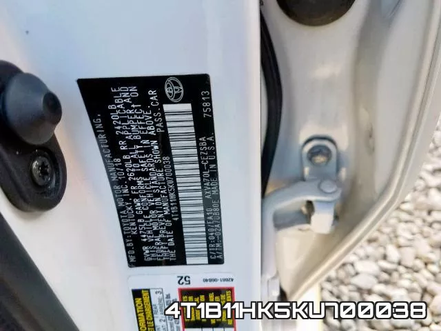 4T1B11HK5KU700038 фото 2