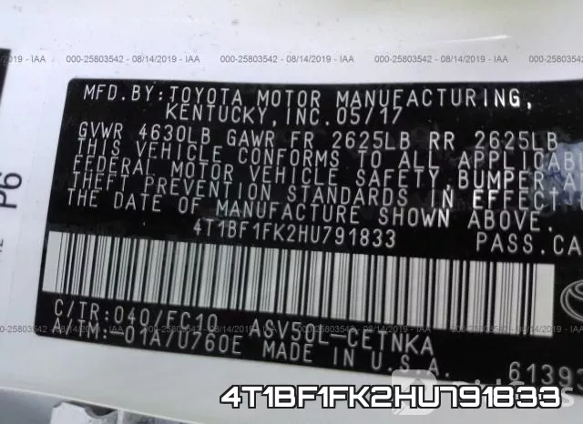 4T1BF1FK2HU791833 фото 10