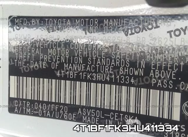 4T1BF1FK3HU411334 фото 10