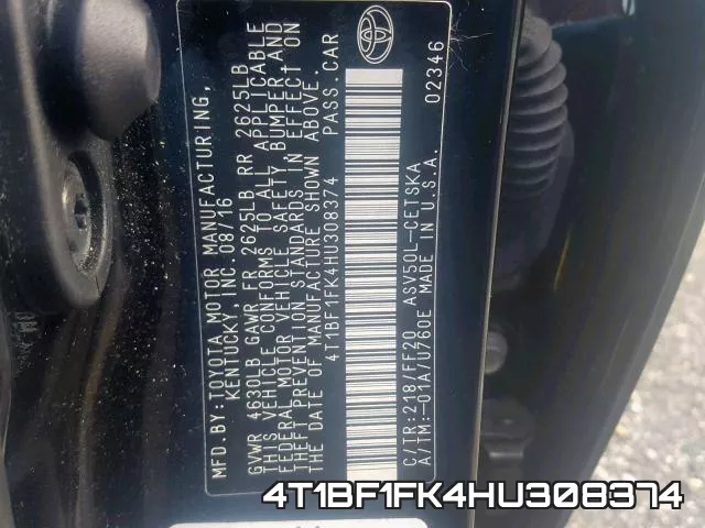 4T1BF1FK4HU308374 фото 2