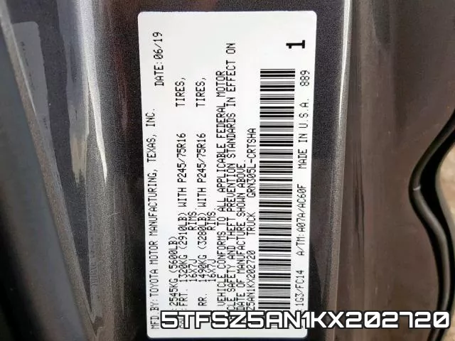 5TFSZ5AN1KX202720 фото 2