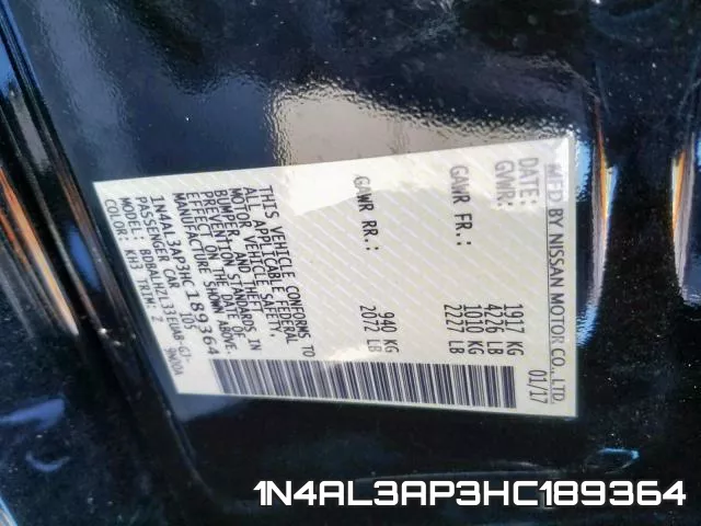 1N4AL3AP3HC189364 фото 2