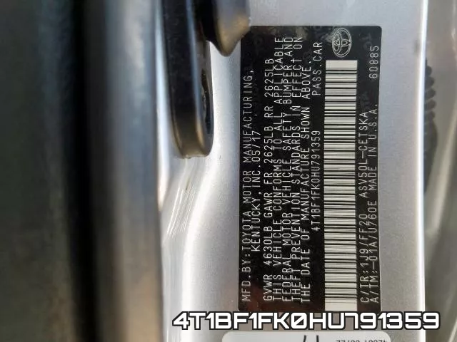 4T1BF1FK0HU791359 фото 2