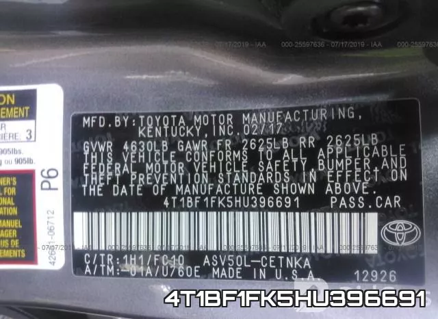 4T1BF1FK5HU396691 фото 10