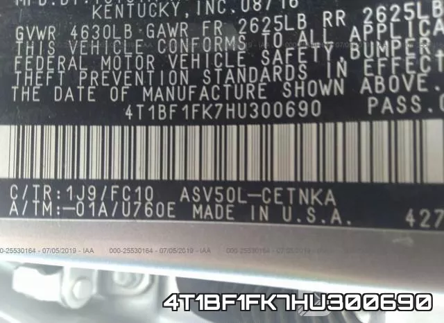 4T1BF1FK7HU300690 фото 10
