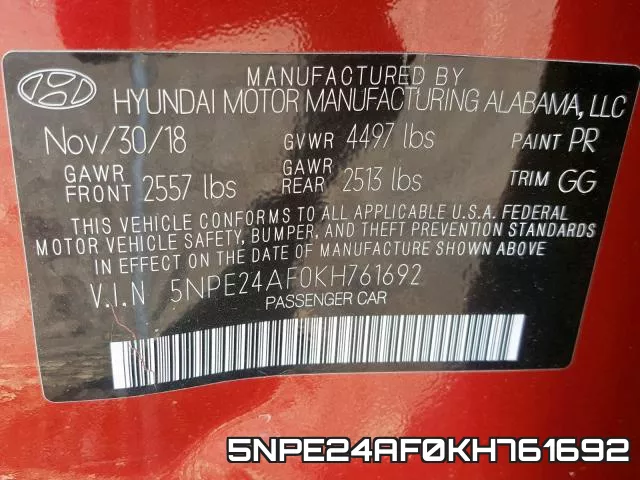 5NPE24AF0KH761692 фото 2