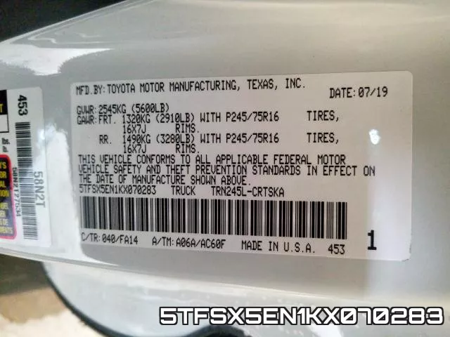 5TFSX5EN1KX070283 фото 2