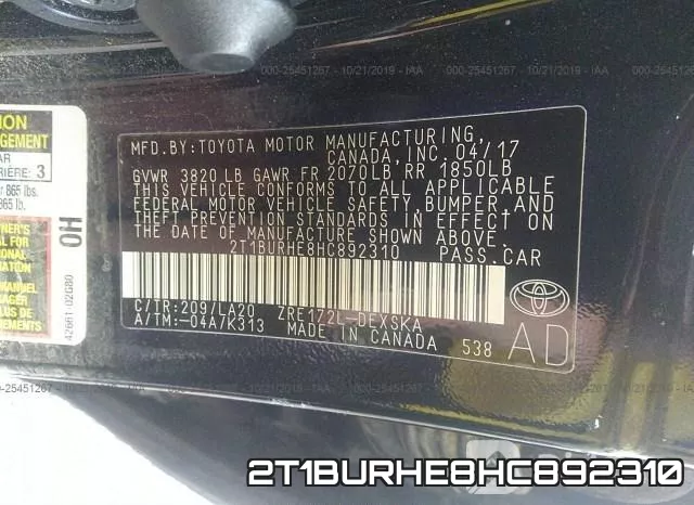 2T1BURHE8HC892310 фото 10