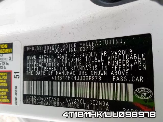 4T1B11HK1JU098978 фото 2