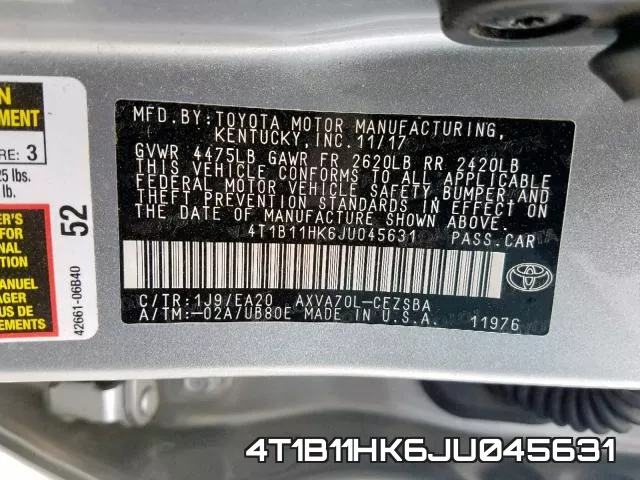4T1B11HK6JU045631 фото 2